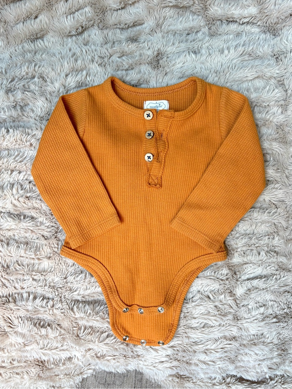 Mud Pie Orange Waffle Henley One-Piece Bodysuit 3-6 mos